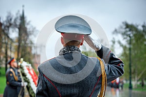 The officier of the Honor Guard of the 154 Preobrazhensky Regiment in the infantry uniform
