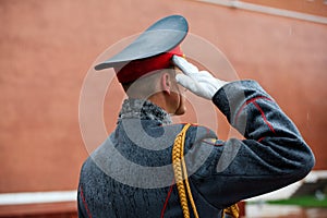 The officier of the Honor Guard of the 154 Preobrazhensky Regiment in the infantry uniform at the solemn event