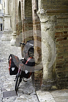 Offida, historic town in Ascoli Piceno province, Marches. Bicycle