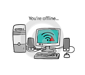 An offline desktop PC that is failed to connect to the internet.