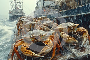 Offloading crabs from the ship. Generative AI