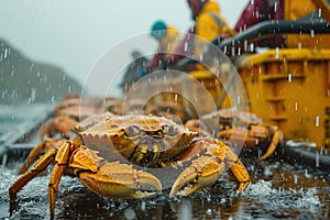 Offloading crabs from the ship. Generative AI