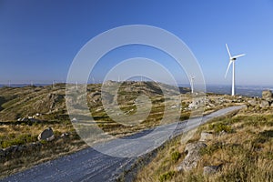 Windfarm with offroad trail photo