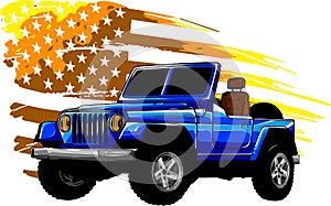 offroad car and american flag vector illustration