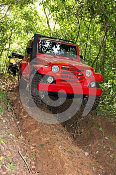 Offroad car on down hill