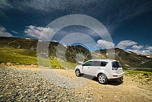 Offroad car near the mountains