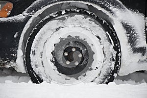 offroad car tires stuck in the snow