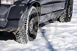 offroad car tires stuck in the snow