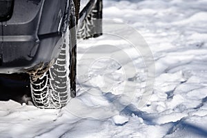 offroad car tires stuck in the snow