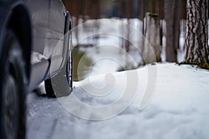 offroad car tires stuck in the snow