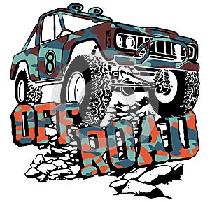 Offroad card on rocks vector design