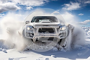 Offroad race in a beautiful wild nature on winter