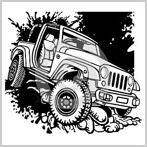 Offroad suv car monochrome template for labels, emblems, badges or logos
