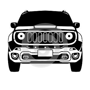 Offroad truck crossover  black silhouette front view, vector illustration