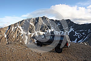 Offroad vehicle high in the Coast Mountains of British Columbia.