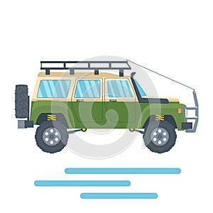 Offroad Vehicle with mud tire and roof rack. Vector