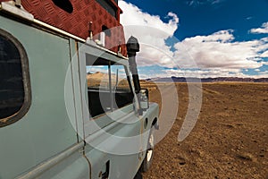 Offroad vehicle oldtimer driving off road in Morocco