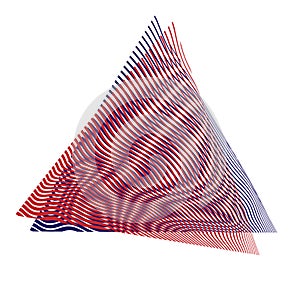 Offset of two triangular shapes with moir effect isolated on white.