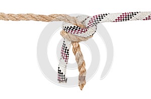 offset water knot joining two ropes isolated