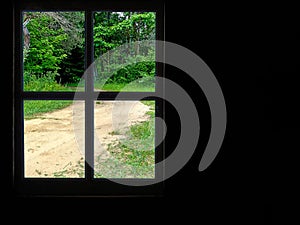 Offset Windowpane With Dirt Path Scene