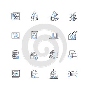 Offshore bank line icons collection. Privacy, Secrecy, Security, Taxation, Asset, Investment, Protection vector and