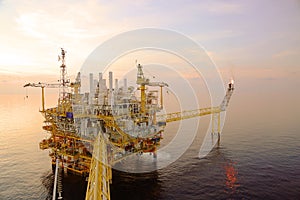 Offshore construction platform for production oil and gas. Oil and gas industry and hard work.