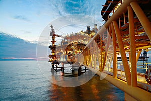 Offshore construction platform for production oil and gas. Oil and gas industry and hard work.