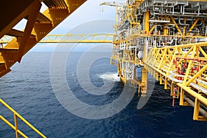 Offshore construction platform for production oil and gas. Oil and gas industry and hard work.