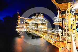 Offshore construction platform for production oil and gas. Oil and gas industry and hard work.