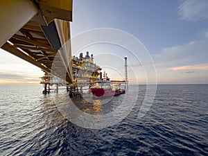 Offshore construction platform for production oil and gas. Oil and gas industry and hard work.