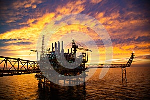 Offshore construction platform for production oil and gas. Oil and gas industry and hard work.