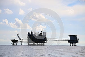 Offshore construction platform for production oil and gas. Oil and gas industry and hard work.