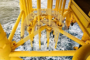 Offshore construction platform for production oil and gas. Oil and gas industry and hard work.