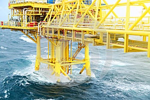 Offshore construction platform for production oil and gas. Oil and gas industry and hard work.