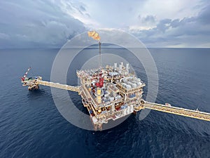 Offshore construction platform for production oil and gas. Oil and gas industry and hard work.