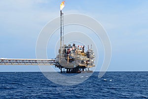 Offshore construction platform for production oil and gas, Oil and gas industry and hard work,Production platform