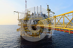 Offshore construction platform for production oil and gas, Oil and gas industry and hard work,Production platform