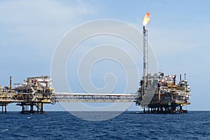 Offshore construction platform for production oil and gas, Oil and gas industry and hard work,Production platform