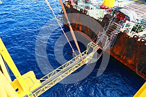 Offshore construction platform for production oil and gas. Oil and gas industry and hard work. Production platform and operation