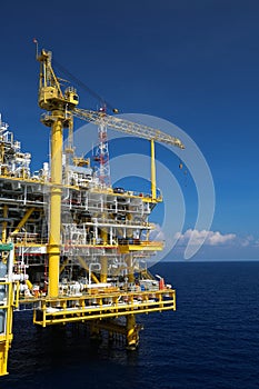 Offshore construction platform for production oil and gas, Oil and gas industry and hard work, Production platform and operation