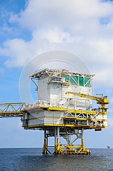 Offshore construction platform for production oil and gas, Oil and gas industry and hard work,Production platform and operation