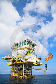 Offshore construction platform for production oil and gas, Oil and gas industry and hard work,Production platform and operation