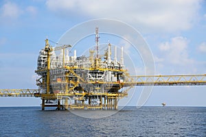 Offshore construction platform for production oil and gas, Oil and gas industry and hard work,Production platform and operation