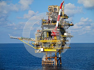 Offshore construction platform for production oil and gas, Oil and gas industry and hard work, Production platform and operation