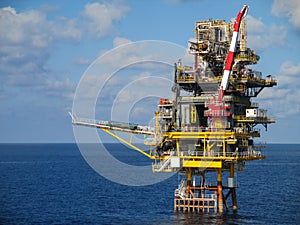 Offshore construction platform for production oil and gas, Oil and gas industry and hard work, Production platform and operation