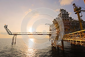 Offshore construction platform for production oil and gas, Oil and gas industry and hard work, Production platform and operation