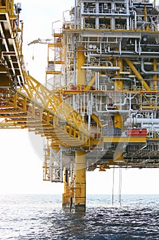 Offshore construction platform for production oil and gas, Oil and gas industry and hard work, Production platform and operation