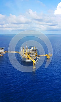 Offshore construction platform for production oil and gas, Oil and gas industry and hard work,Production platform and operation