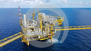 Offshore construction platform for production oil and gas, Oil and gas industry and hard work,Production platform and operation