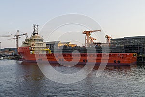 Offshore Construction Vessel in the shipyard.